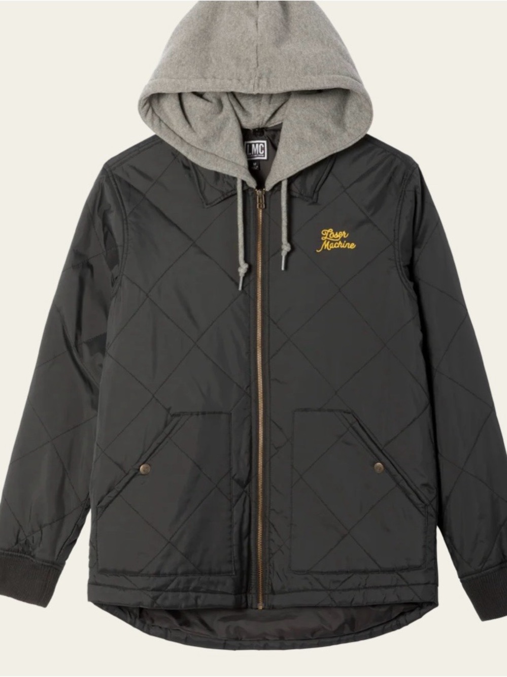 Men's Black Quilted Hooded Jacket